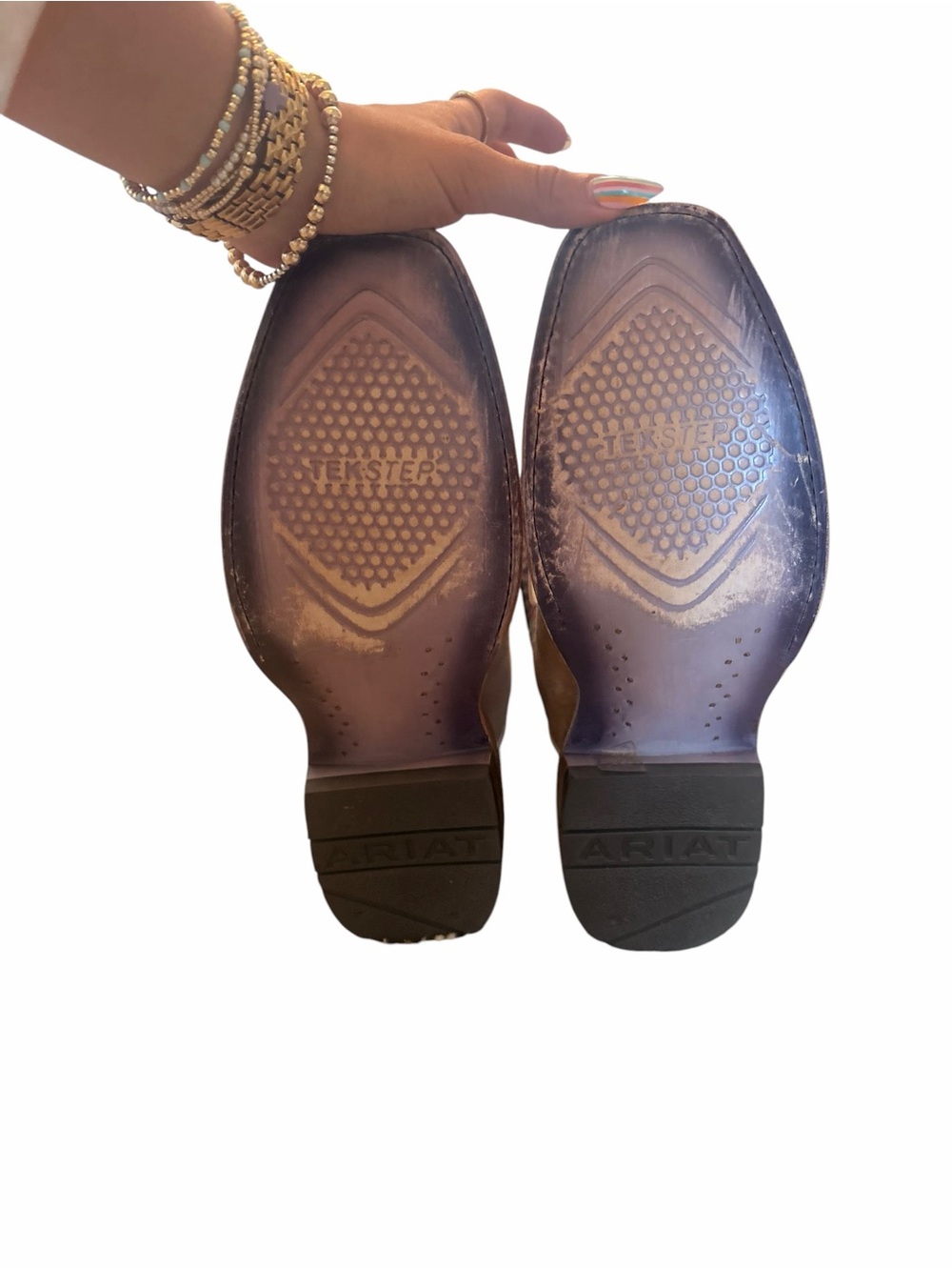 Ariat Taupe Leather with Blue Suede Embroidered Western Boots - Picture 3 of 5